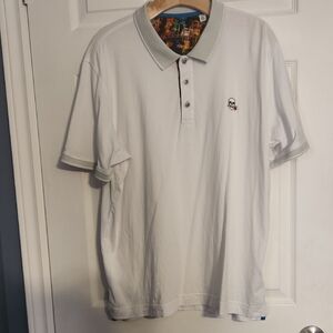 Robert Graham White Polo with Vibrant Multicolor Collar